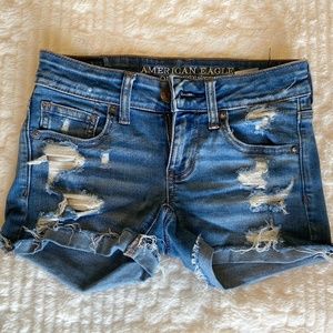 Distressed Medium Wash Denim Shorts